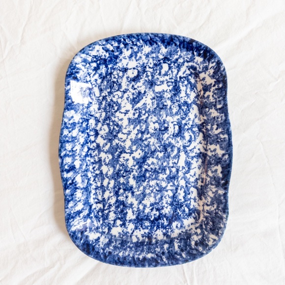 Antique Spongeware Platter Blue and White